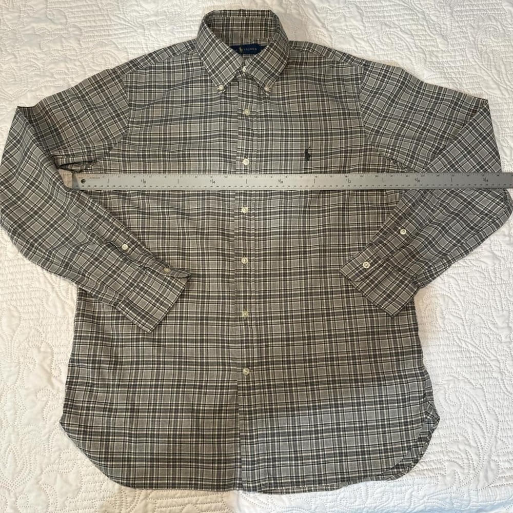 Ralph Lauren grey plaid button down shirt mens MEDIUM - Picture 6 of 8
